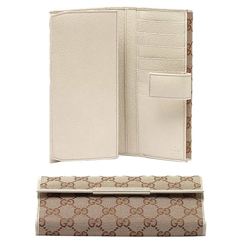 Brun Gucci Continental Marque Portefeuille Plaque De Métal Gravé